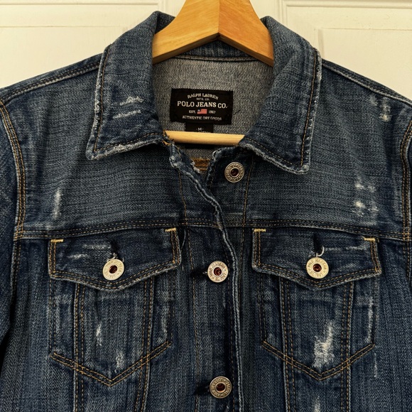 Ralph Lauren Polo Jeans Co Distressed Rocker Denim Jacket Medium Blue Jean - Picture 3 of 9